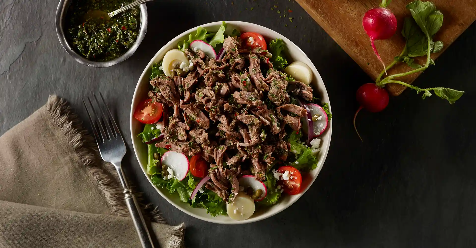 Chimichurri steak salad made with Truly Simple Beef Chimichurri